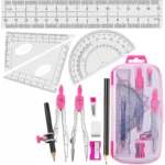 Geometry Kit with Protractor, 2 Drafting Compasses, Set Squares, Ruler, Pencil, and More for Maths Study and Homework