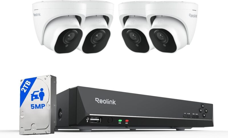 REOLINK Smart 5MP 8CH Home Security Camera System, 4pcs Wired PoE IP Cameras Outdoor