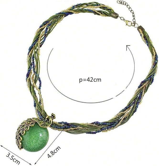 Exquisite Bohemian Chic Peacock Gemstone Pendant Necklace - Retro Leaf Design - Image 2