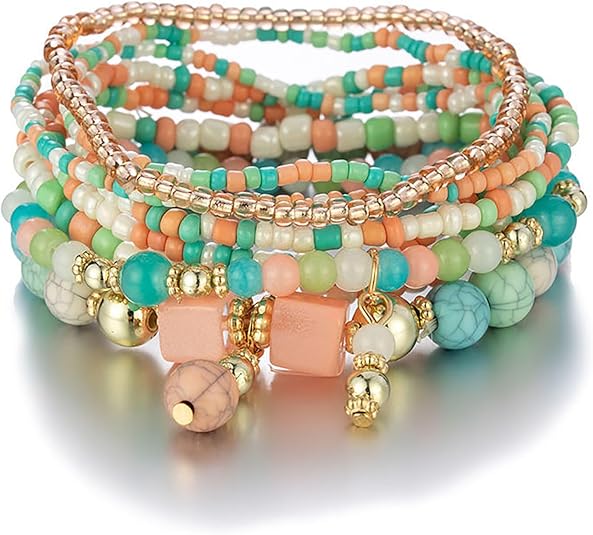 Beaded Bracelets for Women,Bohemian Stackable Style Multilayered Stretch Bracelets Friendship Jewelry Summer - Image 5