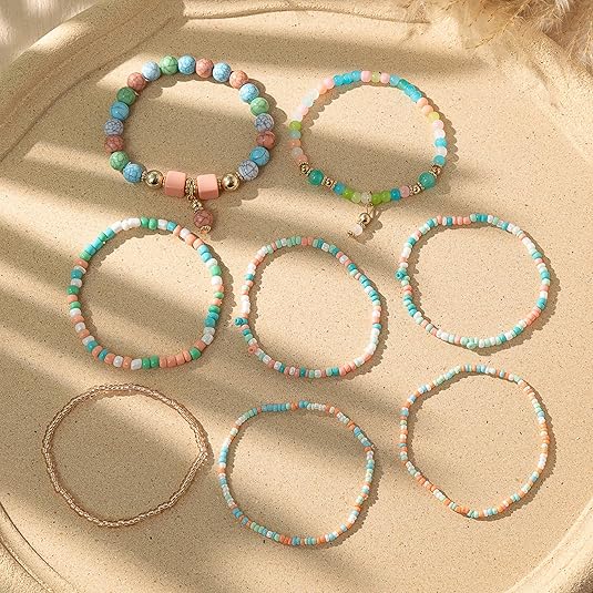 Beaded Bracelets for Women,Bohemian Stackable Style Multilayered Stretch Bracelets Friendship Jewelry Summer - Image 3