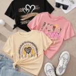 3pcs/set 3-Piece Happy Heart Crown Golden Print Graphic Tees Set for Girls 11-12 Years