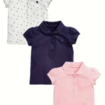 Toddler Girls Puff Sleeves Star Embroidery And Polka  Cotton Casual Polo t-Shirt Top Kids 5years
