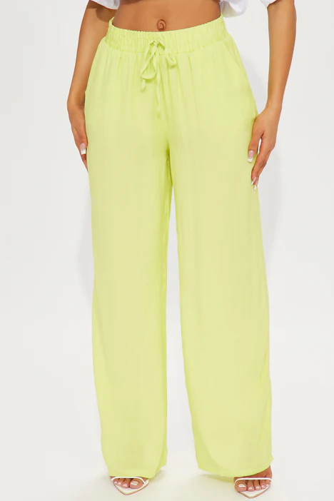 Playin Around Linen Wide Leg Pant - Lime - Image 2