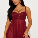 Dreamy In Lace Babydoll - Burgundy