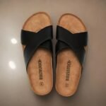 Men's  Sandal 8.5 Crossed Strap Cork Slides With PU Leather Uppers