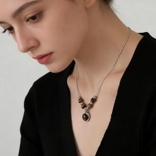 2 Pcs Layered Leather Tiger Eye Necklace for Women- Women's Jewelry Pendant Necklace Fashion and Accessories - Image 2