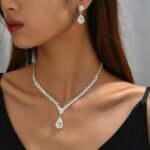 Silver Bridal Necklace Earrings Set, Crystal Wedding Jewelry Set Jewellery Gift Silver, One Size