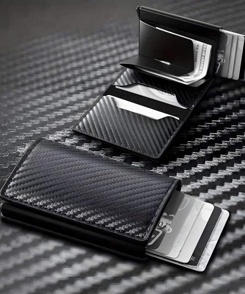 Wallet for Men, Smart Wallet for Men, Simple Credit Card Holder, RFID Barrier, Pop-Up Business Card Box, Three-Fold Carbon Fiber, Small and Ultra-Thin, 9-14...