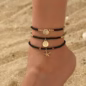 3pcs, Women'S Anklets, Summer Beach Life Tree Starfish Shell Pendant Bead Anklet Cool Style Fresh Starfish Shell Black
