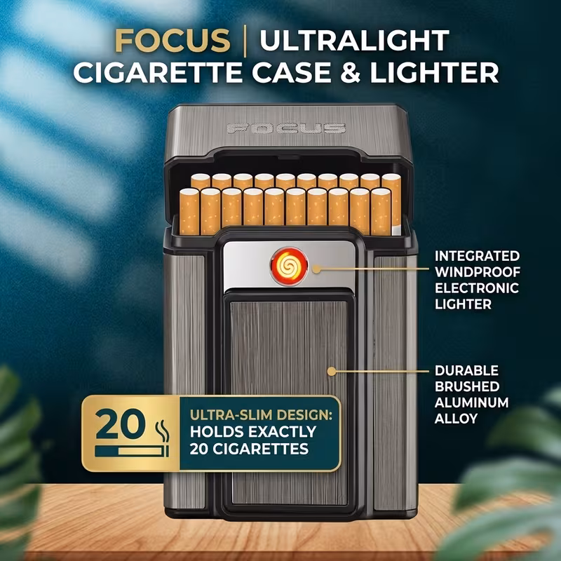 Portable Cigarette Case with USB Charging and Flameless Lighter Poch sigaret